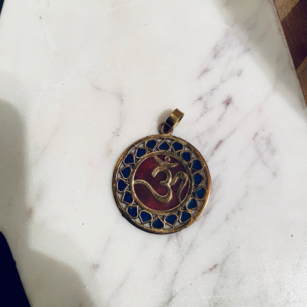 Vintage - Gold and Blue Enamel Om Pendant